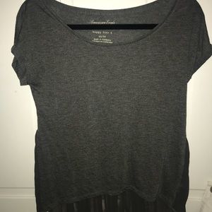 American Eagle Gray T-shirt with Flowy Sheer Back